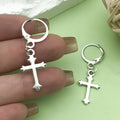 Silver-Tone Cross Dangle Earrings with Hinged Clasps view 3