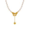 Pearl Bead Necklace with Gold Bow and Heart Drop Pendant view 5