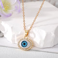 Gold Tone Crystal Halo Realistic Evil Eye Pendant Necklaces view 3