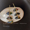 Gold Tone Triple Iridescent Glass Pebble Drop Earrings view 4