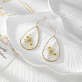 Gold Tone Teardrop Pressed Flower Drop Earrings in Eight Designs view 3