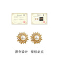 Gold Tone Clear Stone Sunburst And White Pearl Center Stud Earrings view 3