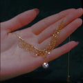 Gold Lace Mesh Pearl Drop Choker Necklace One Style view 2