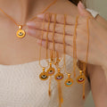 Gold Round Evil Eye Enamel Pendant Necklace Snake Chain view 3