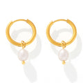 Freshwater Pearl Huggie Hoop Drop Earrings Gold Or Steel view 5