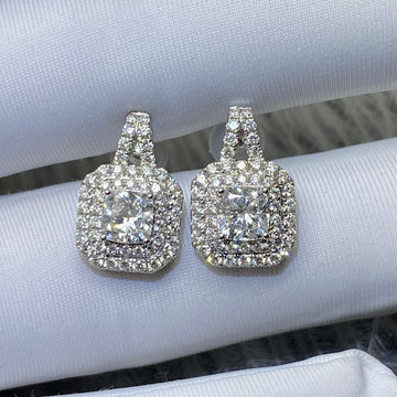 Silver Tone Pavé Crystal Rounded Square Stud Earrings