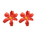 Oversized Red Sculpted Flower Stud Earrings with Gold Tone Centers view 5