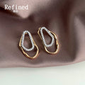 Gold Tone Double Irregular Loop Clear Stone Stud Earrings For Women view 1