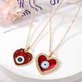 Gold Tone Red Enamel Evil Eye Heart Pendant Necklaces in Two Designs view 1
