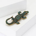 Long Crystal Alligator Brooch In Turquoise And Black view 3