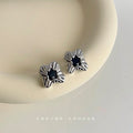 Black CZ Soft Square Stud Earrings Silver Gold Frames view 1