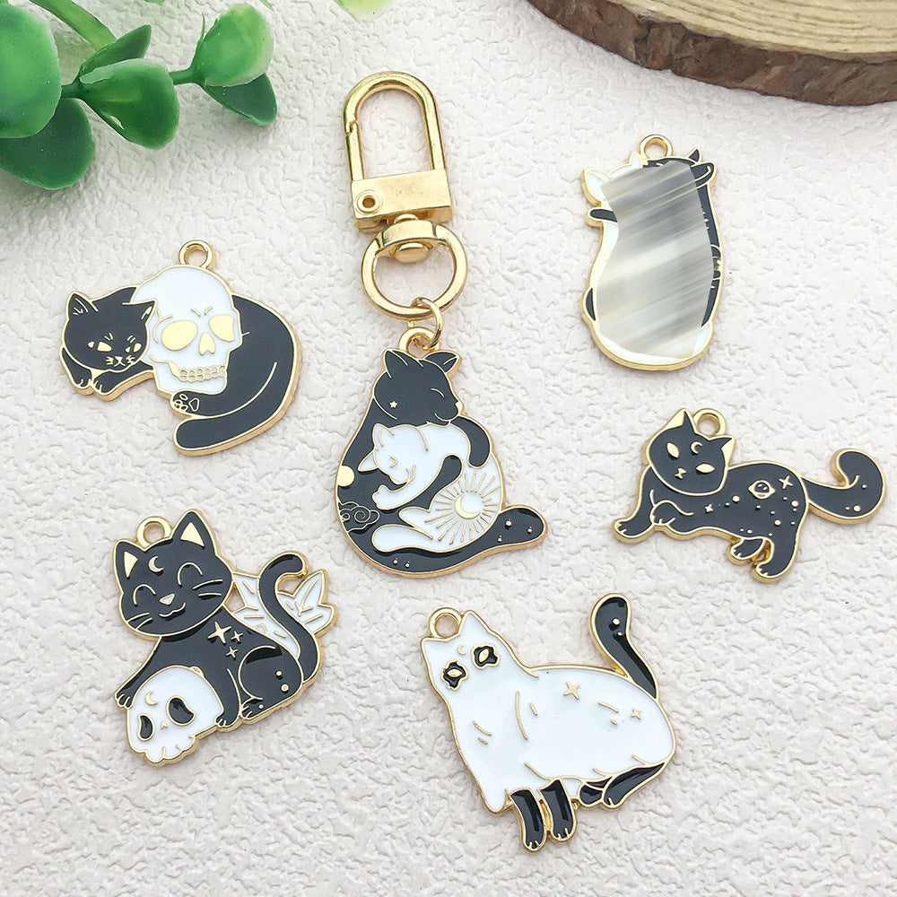 Enamel Zinc Alloy Moon Cat Black Cat Charm Pendant for DIY Halloween Necklace Jewelry