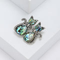 Silver Twin Cat Brooch Abalone Shell Dark Crystals view 3