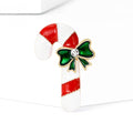 Red and White Candy Cane Brooch with Green Crystal Bow view 3