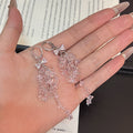 Pink Butterfly Bead and Chain Fringe Huggie Earrings view 3