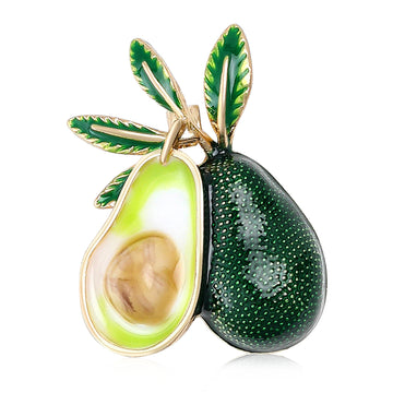 Whole and Half Avocado Enamel Brooch With Green Leaves