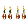 Amber Resin Figure-Eight Dangle Earrings Gold Hoops Stone Beads view 5