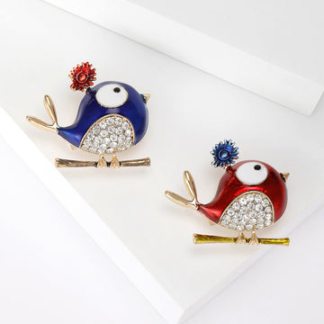 Colorful Enamel Bird Brooch with Crystal Belly for Jackets and Scarves