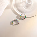 Silver Multicolor Enamel Segment Huggie Hoop Earrings view 2