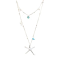 Layered Silver Tone Starfish and Blue Crystal Necklace view 5