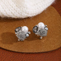 Gray Rose and Pearl Look Cluster Statement Stud Earrings view 6