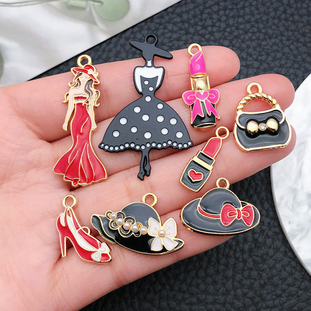 Enamel Zinc Alloy Hat High Heel Lipstick Bag Charm Pendants for DIY Fashion Jewelry