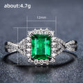 Green Rectangular Stone Floral Halo Ring In Polished Silver Tone view 5