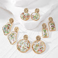 Gold Tone Confetti Flower Resin Stud Drop Earrings view 1