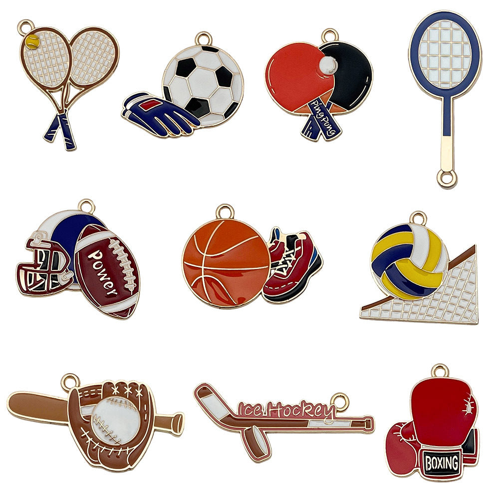 Zinc Alloy Enamel Sports Racket Club Boxing Glove Charm Pendant for DIY Jewelry