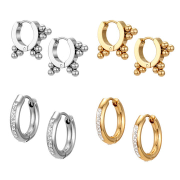 Crystal Row and Bead Cluster Hoop Earrings in Two Finishes