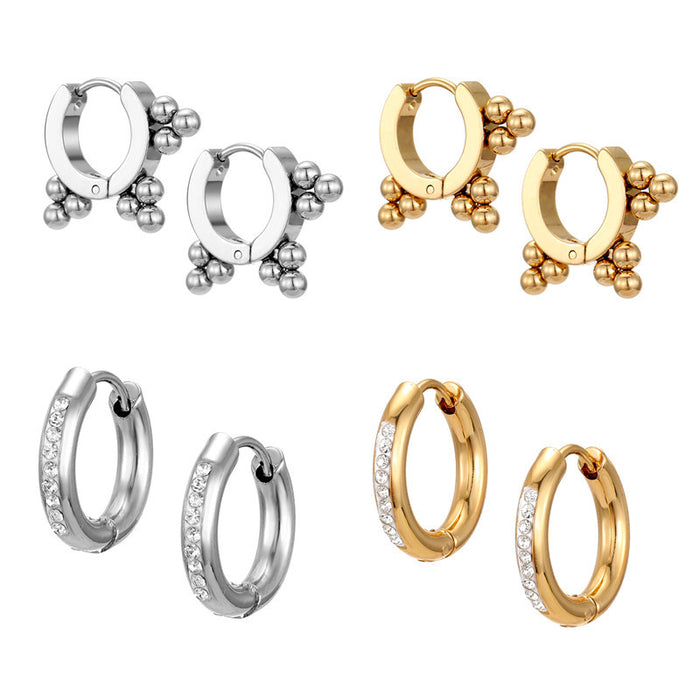 Gold and Silver Tone Crystal and Bead Cluster Hoop Earrings