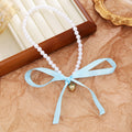 Faux Pearl Choker Necklaces Satin Ribbon Bow Gold Heart view 8