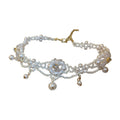White Pearl Crystal Flower Choker Necklace Dangle Pearls view 5