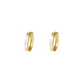 Gold Tone White Pearlescent Inlay Rectangular Huggie Hoop Earrings view 5
