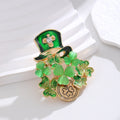 Green Gold Tone Three Leaf Clover Crystal Enamel Metal Brooch Pin view 4