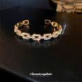 Gold Tone Open Cuff Bracelet With Crystal Buckle Link Pattern view 3