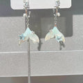 Silver Tone Iridescent Fishtail Mismatched Drop Earrings view 3