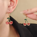 Yellow Purple and Red Cherry Gold Tone Hook Earrings view 1