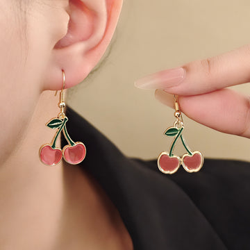 Yellow Purple and Red Cherry Gold Tone Hook Earrings