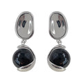 Silver Mirror Oval Black Bead Drop Stud Earrings Matching Pair view 5