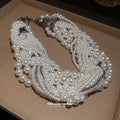 Multi Strand White Pearl Style Knotted Statement Necklace view 4