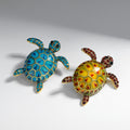 Yellow Gold Tone Sea Turtle Crystal Enamel Two Designs Metal Brooch Pin view 3