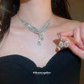 Rhinestone Wing Teardrop Tassel Necklace Earring Four Sets view 2