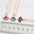 Gold Tone Semicircle Crystal Evil Eye Pendant Necklaces in Six Colors view 2