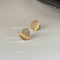 Gold Split Circle Mother of Pearl Half Disc Stud Earrings view 3