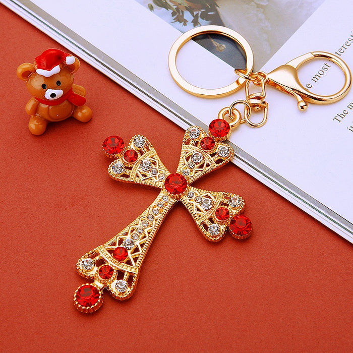 Pearl and Crystal Cross Keychains in Six Pictured Color Finishes