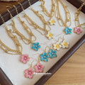 Gold Enamel Flower Necklace Bracelet And Earring Pieces view 4