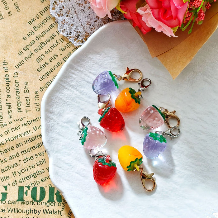 Mini Resin Strawberry Lobster Clasp Charm Keychains