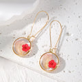 Gold Tone Round Pressed Flower Resin Long Hook Earrings in Ten Styles view 9