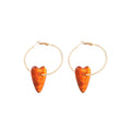 Gold Tone Hoop Earrings with Resin Heart Drops in Three Colors view 5